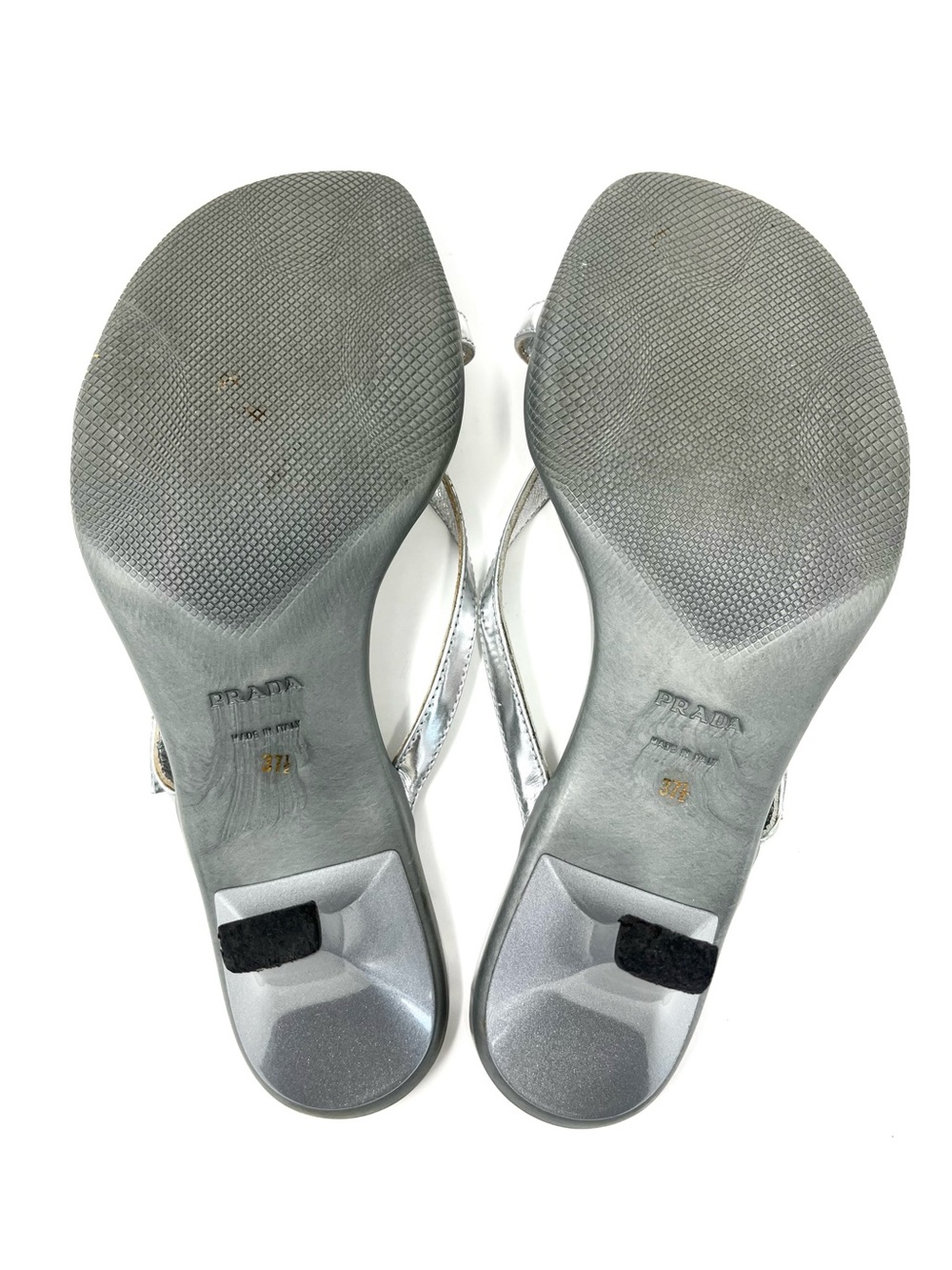 Vintage Prada Y2K Strappy Silver Leather Buckle Sandals Slides Kitten Heels 37.5 - Picture 8 of 9